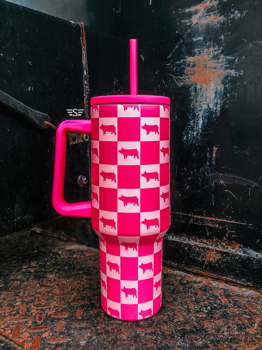 Checkered Show Animal 40oz Cup: Pig - Pink