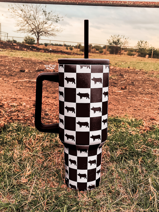 Checkered Show Animal 40oz Cup: Pig -Black